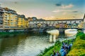 Evening Sunset Party Arno River Ponte Vecchio Florence Italy Royalty Free Stock Photo