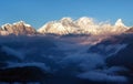 Evening sunset red colored view of mount Everest Royalty Free Stock Photo