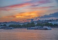 Sunset River Thames view with Somerset House in background. Royalty Free Stock Photo