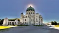 Evening sunset at St. Charles Borromeo Cemetery Church in Vienna Central Cemetery Royalty Free Stock Photo