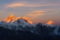Evening sunset view of Mount Everest, Lhotse and Makalu Royalty Free Stock Photo