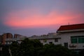 Evening sunset view of old residential buildings in the city Royalty Free Stock Photo