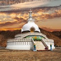 Evening sunset view of Tall Shanti Stupa near Leh Royalty Free Stock Photo