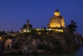 Evening Tbilisi old Tiflis Statue of King Vakhtang next to the Metekhi Church on the rocky bank of the river Kura litted by