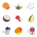 Evening tea icons set, isometric style