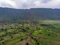 Evening time Aerial View on the Ngorongoro Crater, the worlds largest intact caldera. Conservation Area in Northern Royalty Free Stock Photo