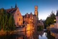 Bruges, Belgium - Evening Time in Historic Center of Bruges with the View of the Bell Tower UNESCO World Heritage