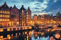 Evening town Amsterdam in Netherlands on bank