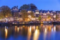 Evening town Amsterdam in Netherlands on bank Royalty Free Stock Photo