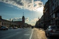 Evening traffic on Nevsky Prospect, the white night in St. Petersburg Royalty Free Stock Photo