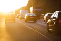 Evening traffic at sunset Royalty Free Stock Photo