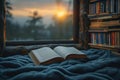 Evening tranquility Cozy atmosphere enhanced by the comfort of books