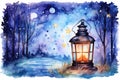 Night snow lamp decorative light seasonal christmas lantern holiday winter december Royalty Free Stock Photo