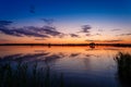 Evening trip. Summer sunset above the lake.