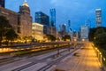 Night time Chicago skyline wide shot Royalty Free Stock Photo