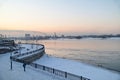 Evening Twilight Sky over Angara River in Irkutsk City During Winter Royalty Free Stock Photo