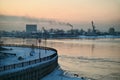 Evening Twilight Sky over Angara River in Irkutsk City During Winter Royalty Free Stock Photo