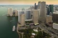 Evening urban landscape of downtown district of Miami Brickell in Florida, USA. Skyline with dark high skyscraper Royalty Free Stock Photo