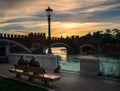 Evening in Verona. The Ebro River. Italy.