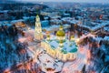 Evening view of the Spassky Cathedral in winter in Penza.