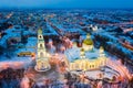 Evening view of the Spassky Cathedral in winter in Penza.