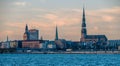 evening view across the Daugava river to Old Riga Royalty Free Stock Photo