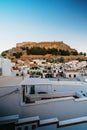 Evening view of the ancient Acropolis of Lindos Royalty Free Stock Photo