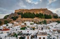Evening view of the ancient Acropolis of Lindos Royalty Free Stock Photo