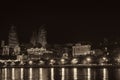 Evening view of Baku. Illuminated skyline of Baku, Azerbaijan at night with lights of buildings reflected in the water. Skyscraper Royalty Free Stock Photo