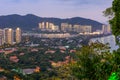 Evening view of Banshan Peninsula Banshan Bandao, Xiao Donghai Beach from Luhuitou Mountain Park, Sanya, Hainan, China