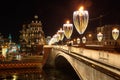 Evening view of Big Moskvoretsky bridge with Christmas illumination, Moscow, Russia