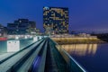 Evening view during blue hour of the Hyatt Regency hotel located in popular area of DÃÂ¼sseldorf Medienhafen