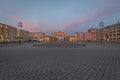 Evening view on Brandenburg Gate from the Pariser square with cobblestones in the centre of Berlin