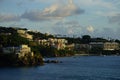 Evening view of buildings and hotels in Prince Ruperts Cove, St. Thomas, USVI.