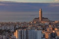 Evening view of Casablanca cityscape with Mosque Hassan II in Mo Royalty Free Stock Photo