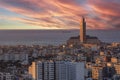 Evening view of Casablanca cityscape with Mosque Hassan II in Morocco Royalty Free Stock Photo