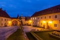 Evening view of Cesky Krumlov chateau courtyard, Czech Republ