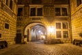 Evening view of Cesky Krumlov chateau courtyard, Czech Republ