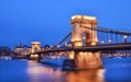The evening view of the Chain bridge, the Danube and Buda side f Royalty Free Stock Photo