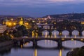 Evening view on Charles bridge over Vltava river in Prague,capital city of Czech republic. Royalty Free Stock Photo