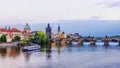 Evening view of the Charles Bridge in Prague Royalty Free Stock Photo