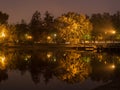 Evening lighting in the city by the lake