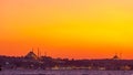 Evening view of the coast of Istanbul, silhouettes of mosques.