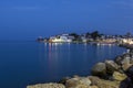 Evening view of a coastal town in Greece.