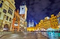 The landmarks of Old Town Square in evening lights, Prague, Czechia Royalty Free Stock Photo