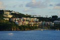 Evening view of colorful buildings in Prince Ruperts Cove, St. Thomas, USVI.