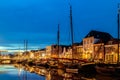 Evening view of a Dutch canal in the city center of Zwolle