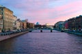 Evening view of embankment of Fontanka River, St. Petersburg, Russia