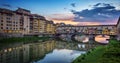 Evening view of the famous bridge Ponte Vecchio on the river Arno in Florence, Italy Royalty Free Stock Photo