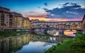 Evening view of the bridge Ponte Vecchio on the river Arno in Florence, Italy Royalty Free Stock Photo